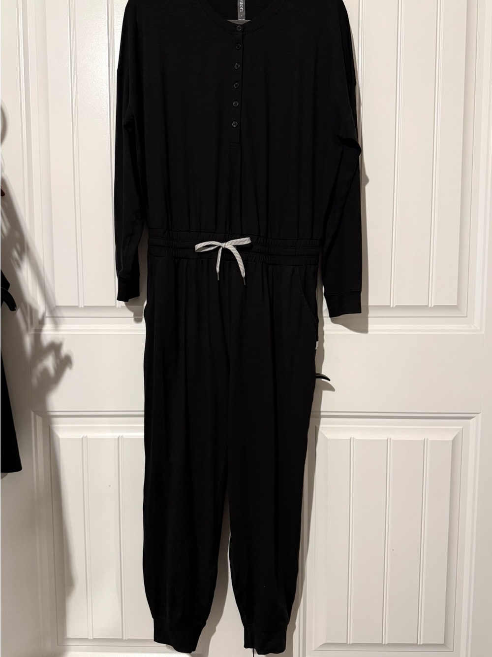 Vuori Women’s Black Long-Sleeve Jumpsuit with Drawstring Waist